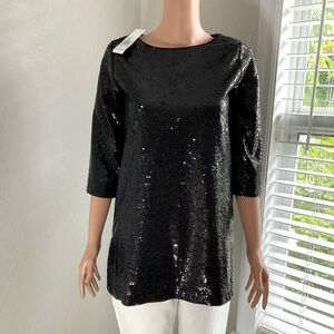 JOAN VASS Sequin top NWT Sz S Black